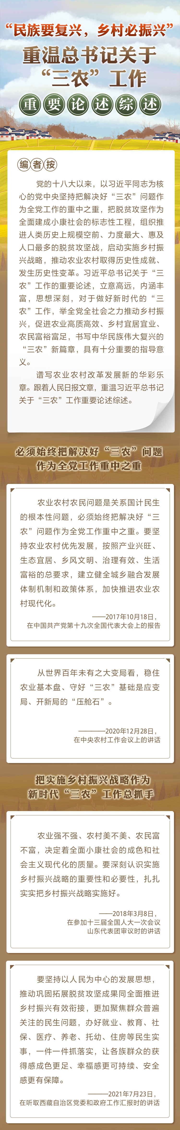 “民族要復(fù)興，鄉(xiāng)村必振興” 重溫總書記關(guān)于“三農(nóng)”工作重要論述綜述