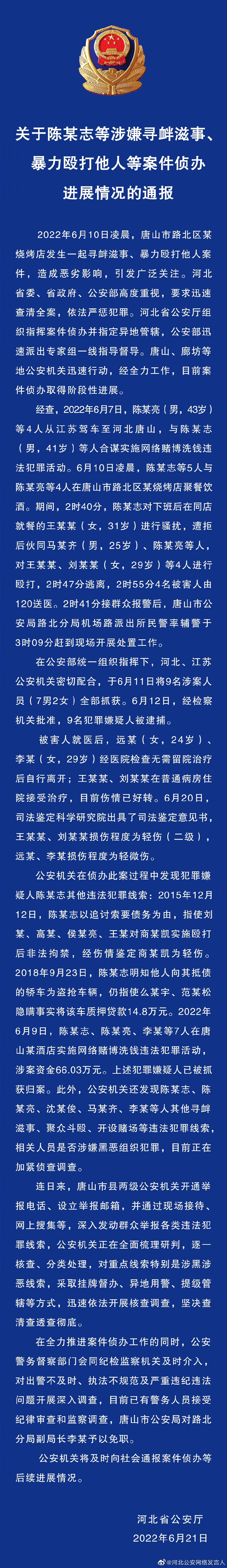 關(guān)于陳某志等涉嫌尋釁滋事、暴力毆打他人等案件偵辦進(jìn)展情況的通報(bào)