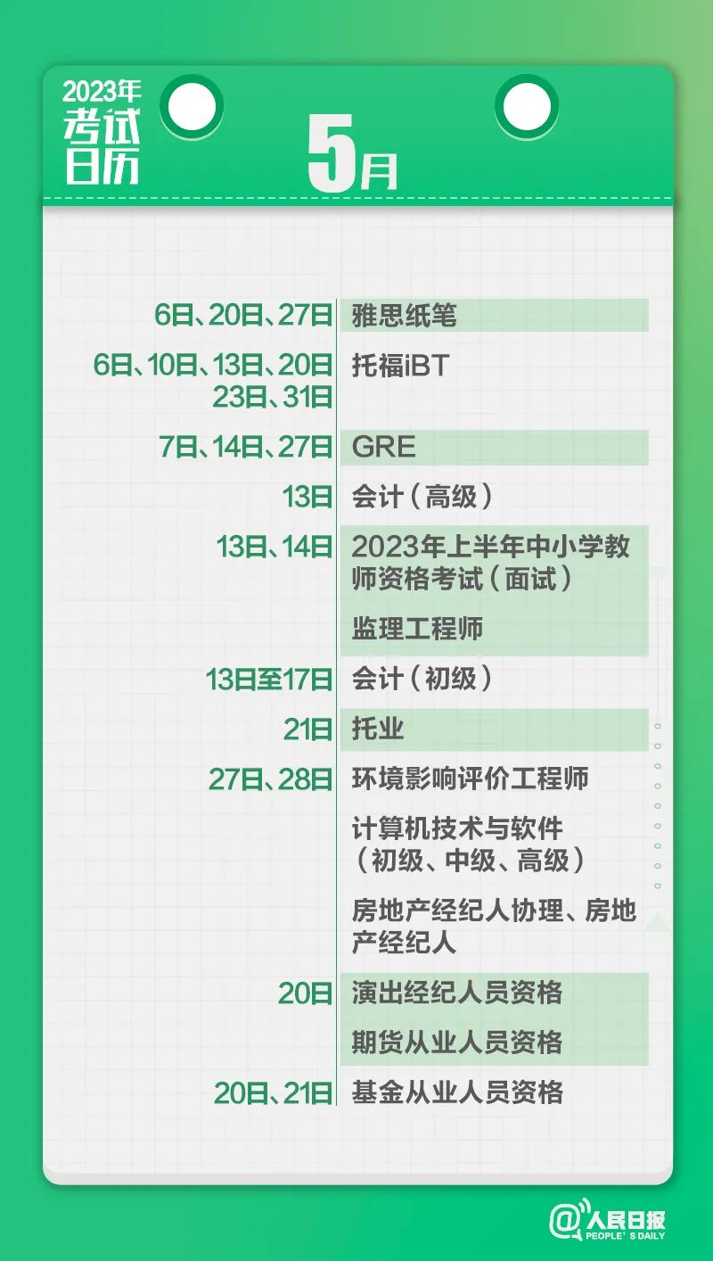 收藏！2023年考試日歷來了