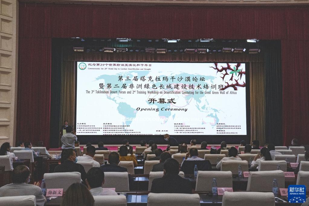 6月10日拍攝的第三屆塔克拉瑪干沙漠論壇現(xiàn)場。新華社記者 周生斌 攝