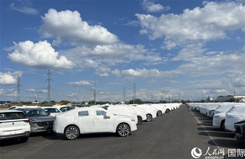 莫斯科別雷拉斯特物流中心內(nèi)的中國(guó)品牌汽車。人民網(wǎng)記者 申佳平攝