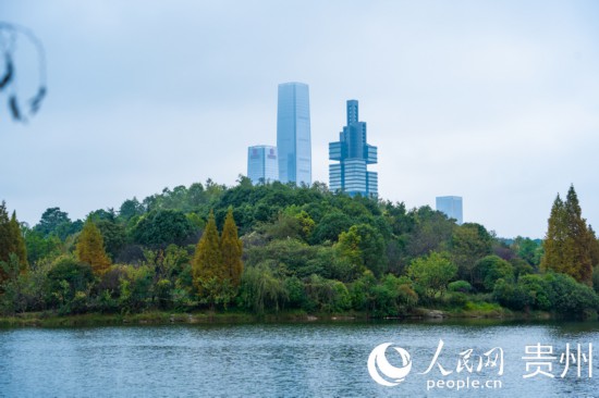 城市地標與綠水青山相得益彰。人民網 陽茜攝