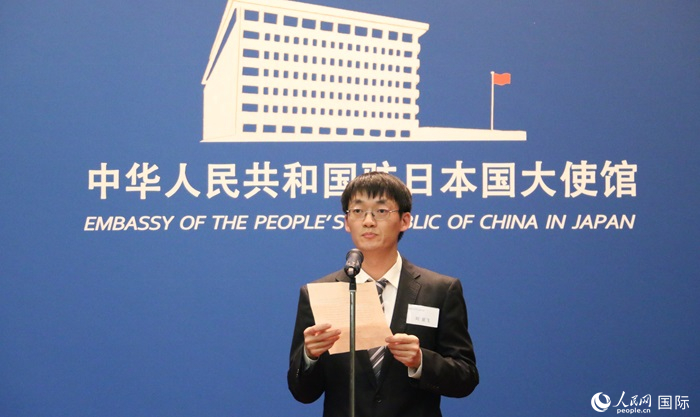 獲獎(jiǎng)學(xué)生代表、大阪大學(xué)博士生劉亞飛發(fā)表感言。人民網(wǎng) 許可攝