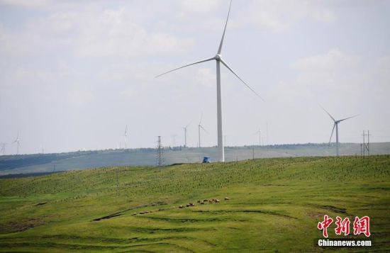 6月28日，河北張家口張北草原上大片風力發(fā)電的“風車”規(guī)模宏大。 中新社記者 楊艷敏 攝