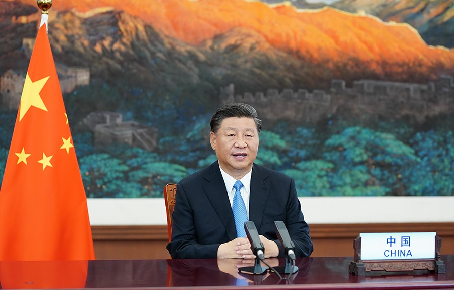 2020年9月22日，國(guó)家主席習(xí)近平在第七十五屆聯(lián)合國(guó)大會(huì)一般性辯論上發(fā)表重要講話。新華社記者 鞠鵬 攝
