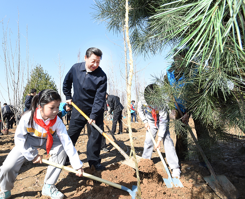 2015年4月3日，習(xí)近平總書記同大家一起植樹。