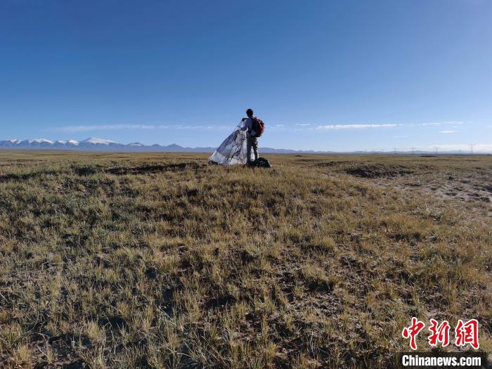 圖為索南達杰保護站保護隊員在可可西里找到露營的葉某。　鄧海平 攝