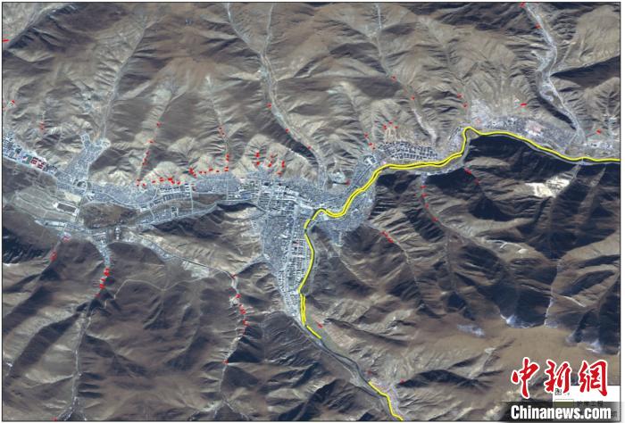玉樹災(zāi)后重建區(qū)地質(zhì)災(zāi)害治理工程和防洪工程監(jiān)測結(jié)果。中科院空天院 供圖