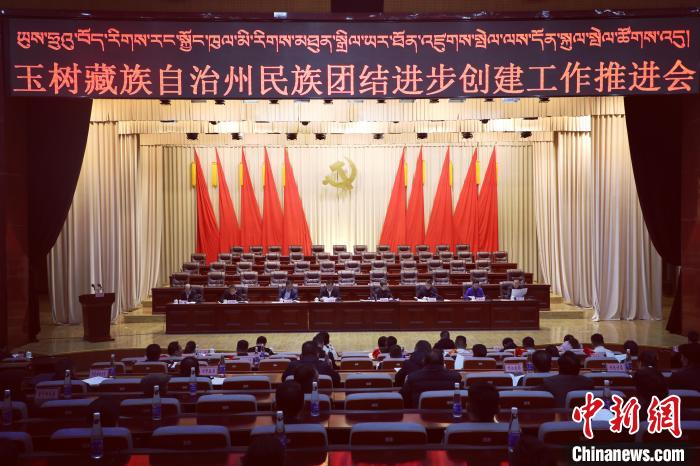 圖為玉樹(shù)州民族團(tuán)結(jié)進(jìn)步創(chuàng)建工作推進(jìn)會(huì)現(xiàn)場(chǎng)。　胡貴龍 攝