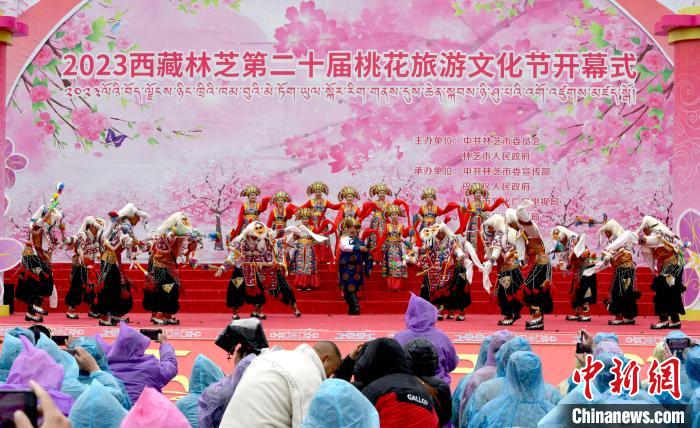 3月28日，西藏林芝第二十屆桃花旅游文化節(jié)開(kāi)幕式上的文藝表演?！±盍?攝